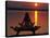 Yoga on a Saddle Bench Watching the Sun Go Down across the Zambesi River, Zambia-John Warburton-lee-Stretched Canvas