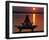 Yoga on a Saddle Bench Watching the Sun Go Down across the Zambesi River, Zambia-John Warburton-lee-Framed Photographic Print