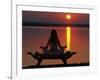 Yoga on a Saddle Bench Watching the Sun Go Down across the Zambesi River, Zambia-John Warburton-lee-Framed Photographic Print