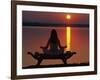 Yoga on a Saddle Bench Watching the Sun Go Down across the Zambesi River, Zambia-John Warburton-lee-Framed Photographic Print