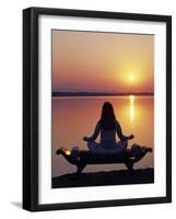 Yoga on a Saddle Bench Watching the Sun Go Down across the Zambesi River, Zambia-John Warburton-lee-Framed Photographic Print