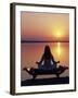 Yoga on a Saddle Bench Watching the Sun Go Down across the Zambesi River, Zambia-John Warburton-lee-Framed Photographic Print