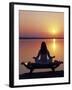 Yoga on a Saddle Bench Watching the Sun Go Down across the Zambesi River, Zambia-John Warburton-lee-Framed Photographic Print