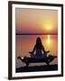 Yoga on a Saddle Bench Watching the Sun Go Down across the Zambesi River, Zambia-John Warburton-lee-Framed Photographic Print