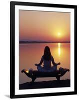 Yoga on a Saddle Bench Watching the Sun Go Down across the Zambesi River, Zambia-John Warburton-lee-Framed Photographic Print