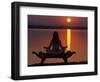 Yoga on a Saddle Bench Watching the Sun Go Down across the Zambesi River, Zambia-John Warburton-lee-Framed Photographic Print