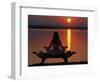 Yoga on a Saddle Bench Watching the Sun Go Down across the Zambesi River, Zambia-John Warburton-lee-Framed Photographic Print