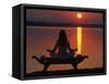 Yoga on a Saddle Bench Watching the Sun Go Down across the Zambesi River, Zambia-John Warburton-lee-Framed Stretched Canvas