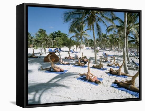 Yoga on the Beach, Cancun, Quintana Roo, Yucatan, Mexico, North America-Adina Tovy-Framed Stretched Canvas