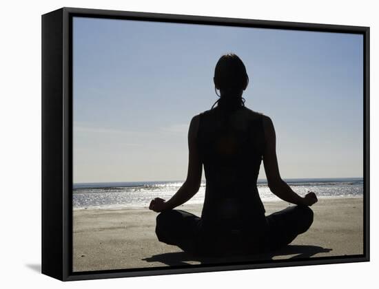 Yoga on the Beach, Northern Ireland-John Warburton-lee-Framed Stretched Canvas