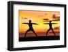 Yoga People Training and Meditating in Warrior Pose Outside by Beach at Sunrise or Sunset-Maridav-Framed Premium Photographic Print