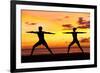 Yoga People Training and Meditating in Warrior Pose Outside by Beach at Sunrise or Sunset-Maridav-Framed Photographic Print