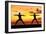 Yoga People Training and Meditating in Warrior Pose Outside by Beach at Sunrise or Sunset-Maridav-Framed Photographic Print
