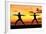 Yoga People Training and Meditating in Warrior Pose Outside by Beach at Sunrise or Sunset-Maridav-Framed Photographic Print