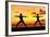 Yoga People Training and Meditating in Warrior Pose Outside by Beach at Sunrise or Sunset-Maridav-Framed Photographic Print