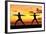 Yoga People Training and Meditating in Warrior Pose Outside by Beach at Sunrise or Sunset-Maridav-Framed Photographic Print