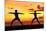 Yoga People Training and Meditating in Warrior Pose Outside by Beach at Sunrise or Sunset-Maridav-Mounted Photographic Print