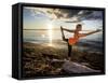 Yoga Position: Dance Pose on the Beach of Lincoln Park - West Seattle, Washington-Dan Holz-Framed Stretched Canvas