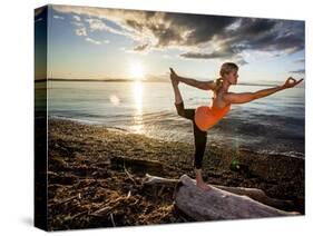 Yoga Position: Dance Pose on the Beach of Lincoln Park - West Seattle, Washington-Dan Holz-Stretched Canvas