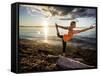 Yoga Position: Dance Pose on the Beach of Lincoln Park - West Seattle, Washington-Dan Holz-Framed Stretched Canvas