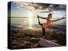Yoga Position: Dance Pose on the Beach of Lincoln Park - West Seattle, Washington-Dan Holz-Stretched Canvas