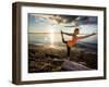 Yoga Position: Dance Pose on the Beach of Lincoln Park - West Seattle, Washington-Dan Holz-Framed Photographic Print