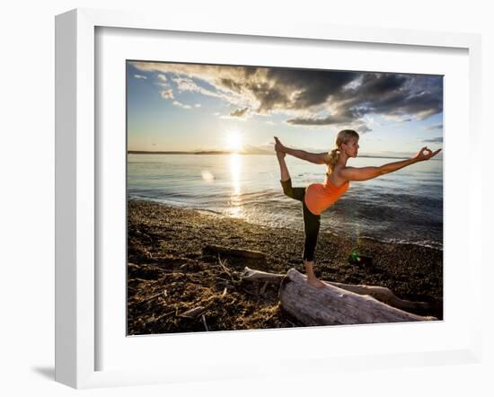Yoga Position: Dance Pose on the Beach of Lincoln Park - West Seattle, Washington-Dan Holz-Framed Photographic Print