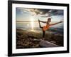 Yoga Position: Dance Pose on the Beach of Lincoln Park - West Seattle, Washington-Dan Holz-Framed Photographic Print