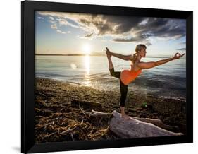 Yoga Position: Dance Pose on the Beach of Lincoln Park - West Seattle, Washington-Dan Holz-Framed Photographic Print