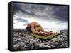 Yoga Position of Child's Pose in Lincoln Park - West Seattle, Washington-Dan Holz-Framed Stretched Canvas