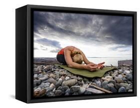 Yoga Position of Child's Pose in Lincoln Park - West Seattle, Washington-Dan Holz-Framed Stretched Canvas