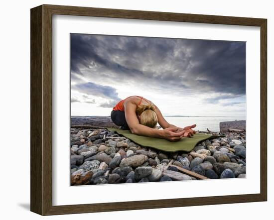 Yoga Position of Child's Pose in Lincoln Park - West Seattle, Washington-Dan Holz-Framed Photographic Print