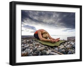 Yoga Position of Child's Pose in Lincoln Park - West Seattle, Washington-Dan Holz-Framed Photographic Print