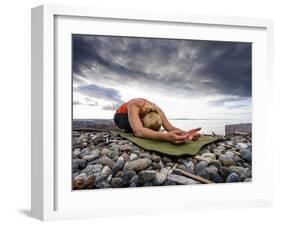 Yoga Position of Child's Pose in Lincoln Park - West Seattle, Washington-Dan Holz-Framed Photographic Print