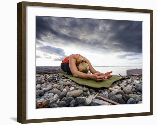 Yoga Position of Child's Pose in Lincoln Park - West Seattle, Washington-Dan Holz-Framed Photographic Print