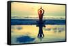 Yoga Woman Sitting In Lotus Pose On The Beach During Sunset-De Visu-Framed Stretched Canvas