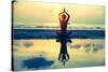 Yoga Woman Sitting In Lotus Pose On The Beach During Sunset-De Visu-Stretched Canvas