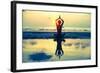 Yoga Woman Sitting In Lotus Pose On The Beach During Sunset-De Visu-Framed Art Print