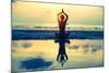 Yoga Woman Sitting In Lotus Pose On The Beach During Sunset-De Visu-Mounted Art Print