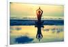 Yoga Woman Sitting In Lotus Pose On The Beach During Sunset-De Visu-Framed Art Print