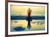 Yoga Woman Sitting In Lotus Pose On The Beach During Sunset-De Visu-Framed Art Print