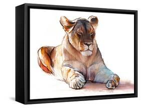 Yogi Lioness, 2019, (conté and pastel on paper)-Mark Adlington-Framed Stretched Canvas