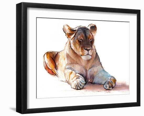 Yogi Lioness, 2019, (conté and pastel on paper)-Mark Adlington-Framed Giclee Print