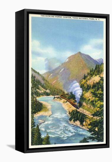 Yoho Nat'l Park, British Columbia - Train in the Kicking Horse Canyon-Lantern Press-Framed Stretched Canvas