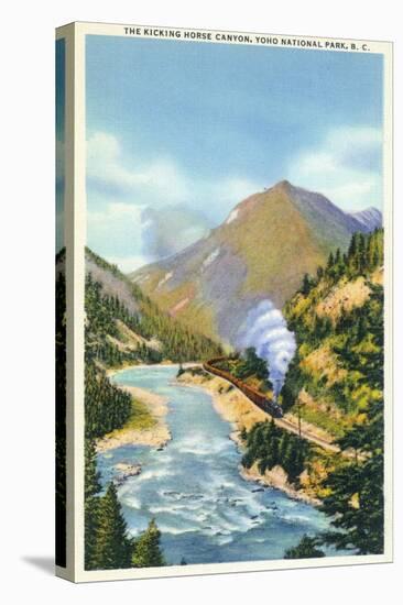Yoho Nat'l Park, British Columbia - Train in the Kicking Horse Canyon-Lantern Press-Stretched Canvas