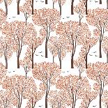 Fall Nature Wildlife Seamless Pattern Autumn Trees Background Plant with Leaves. Forest Birds Ornam-Yoko Design-Art Print