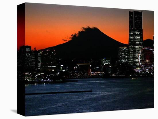 Yokohama City is Lit up Under Dusk at Sunset with the Backdrop of the Mount Fuji-null-Stretched Canvas