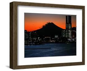 Yokohama City is Lit up Under Dusk at Sunset with the Backdrop of the Mount Fuji-null-Framed Photographic Print