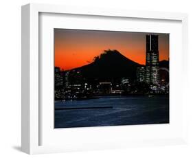 Yokohama City is Lit up Under Dusk at Sunset with the Backdrop of the Mount Fuji-null-Framed Photographic Print