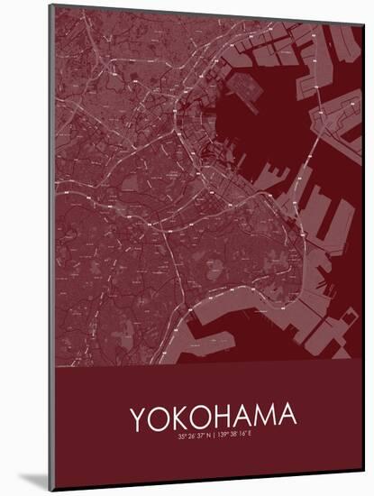 Yokohama, Japan Red Map-null-Mounted Poster